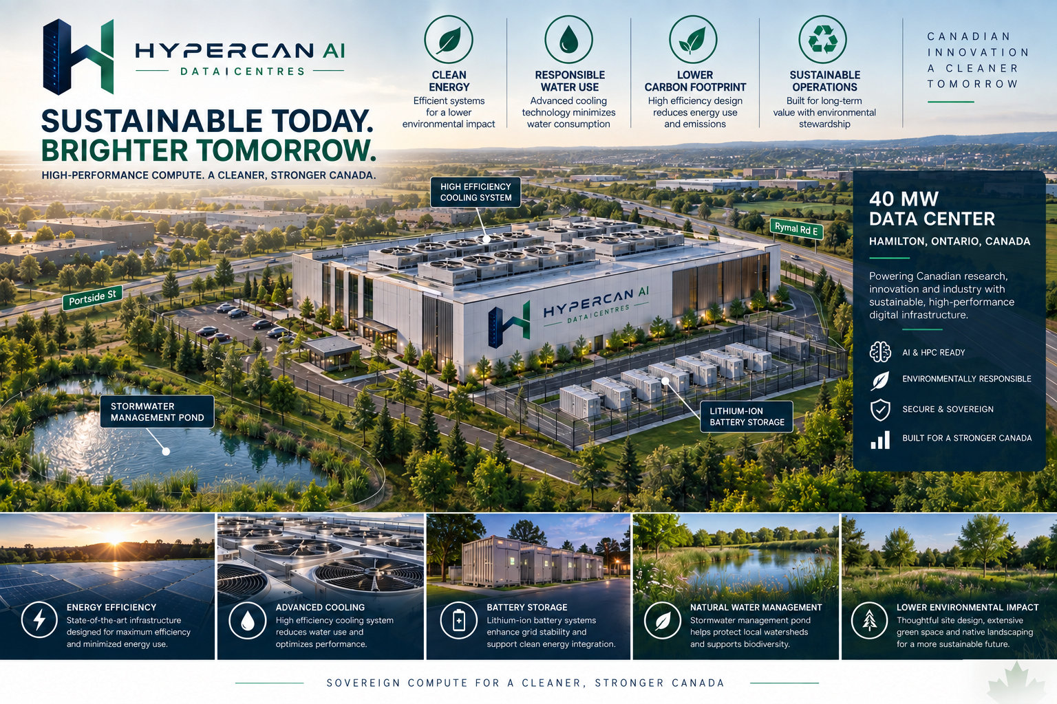 Hamilton 40 MW data centre sustainability promotional graphic